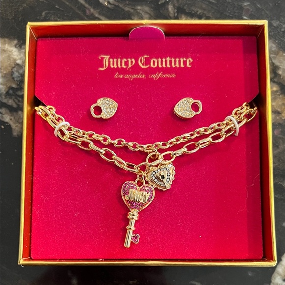 Juicy Couture Gold and Pink Heart Lock & Key Necklace Set - Picture 4 of 9